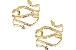 BORFUE 2pcs Gold Snake Cuff Bracelet Alloy Armband Upper Arm Bracelet Vintage Snake Upper Arm Cuff for Halloween Cosplay Party