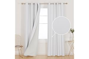 Deconovo 100% Blackout Curtains Thermal Insulated Faux Linen Blackout Curtains for Nursery 46 x 54 Inch Milk White Two Panels