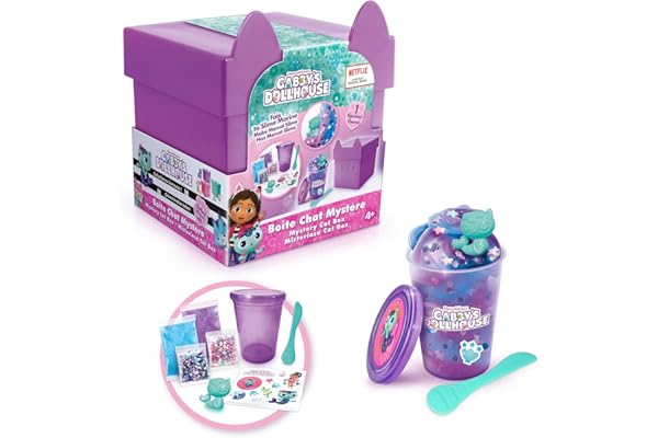 Gabby's Dollhouse Mystery Cat Box Slime Sensory Kit, Mercat Charm, créez Votre Propre Slime, Rangement Facile, Violet