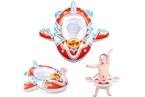 Pipihome Samolot pływacki pierścień dla dziecka, nadmuchiwany pływak dla niemowląt z siedzeniem pływacki basen siedzisko łódź z kierownicą do basenu wanna pasuje maluch niemowlę dzieci