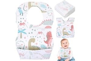 Vaktop Disposable Bibs, 30 Pack Disposable Bibs Baby with Food Catcher Pocket, Waterproof Baby Feeding Bib, Adjustable Baby Bib for Toddlers Boys Girls Travel Outdoor