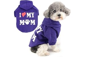 Zunea Felpe con Cappuccio per Cani Cappotto con Foro per Pettorina per Cani di Piccola Taglia I Love My Mom Stampata Felpa Cucciolo Maglione Morbido Inverno Giubbotti Cappotti Abbigliamento Viola L
