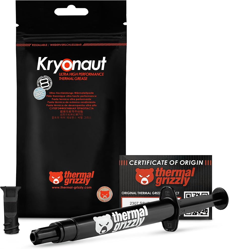 Thermal Grizzly - Kryonaut en Kaliteli Termal Macun - Bilgisayar ve Konsollardaki tüm İşlemcileri, Grafik Kartlarını ve ısı Alıcıları Soğutmak İçin (5,5 gram)
