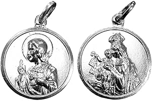 SEBAOTH Sterling Silver Scapular Medal 925 ml 19 mm diameter. Virgin of Carmel and Sacred Heart of Jesus