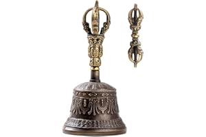 Tibetan Dharma Object Bell and Bajra Set - Alter Pray Singing Bowl Hand Bell Handmade Buddhist Meditation Bell by Himalayan Bazaar (14cm x 7.3cm)