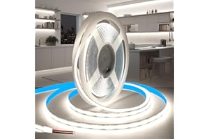 KSIBNW 12V COB LED Strip 5M/16.4ft, 8mm Width Led Strip Lights Cool White 6000K LED Tape Lights CRI90+ Uniform Dotless for Bedroom Cabinet Kitchen Decoration (No Power Supply)