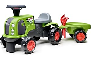 Falk - Porteur Tracteur Claas - avec remorque - Dès 12 Mois - 90% de Plastique recyclé - Fabriqué en France - 312C, Vert