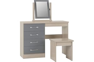Seconique Nevada Dressing Table Set in Grey Gloss/Light Oak Effect Veneer