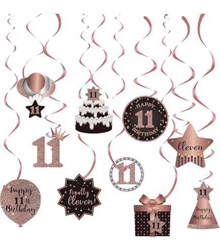 Striscione Per 11° Compleanno In Tessuto Vinile 120x80 Cm – Oro Rosa – Decorazione Festa Ragazza - 6