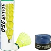 Yonex Mavis 350 Nylon Shuttlecock (Pack of 6) - Made in Japan & ET 903 E Super Rubber Badminton Grip (Blue)