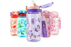 MHwan Botella Agua Niños, 600ml Robusta e Irrompible, Sin BPA, Hermosa Portátil Botellas con Pajita Adecuada para Viajes Colegio