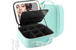 MOMIRA Reise-Make-up-Tasche, Kosmetiktasche, Make-up-Organizer-Tasche mit großem, beleuchtetem Spiegel, 3 Farben, verstellbare Helligkeit, wasserdichte Make-up-Reisetasche, Grün , Small
