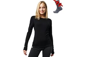 Merino.tech Merino Shirt Damen Langarm - Premium 100% Merino Unterwäsche Damen Langarmshirt, Sportunterhemden + Wollsocken