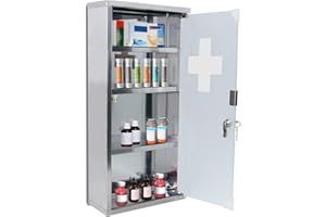 ‎LILIIN LILIIN Medizinschrank, Arzneischrank Medikamentenschrank aus Edelstahl, 4 Fächer Arzneischrank mit Glas Tür & 2 Schlüsseln, Erste Hilfe Schrank Hausapotheke, 30x12x57.5cm