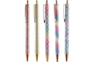 CEEBOO Jcevium - 5 penne a sfera retrattili, inchiostro nero, punta media (da 1,0 mm) a scatto, colore oro rosa, forniture per ufficio e scuola