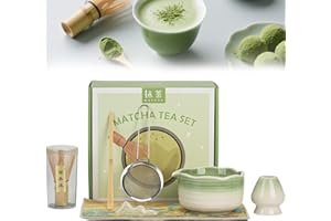 Neuytiky Matcha Set,Matcha Tea Set 7 Piece Matcha Besen Set,Matcha-Besen, Matcha-Schale, Matcha Filtersieb, Halter,Teetuchunterlage,Chasen und Matcha Löffel, Matcha Zubehör für die Teezeremonie