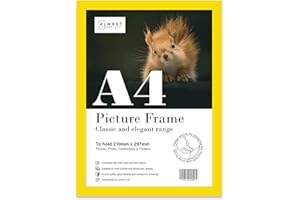 ALMOST FRAMELESS A4 Yellow Picture Frame, Fits A4 (21 x 29.7cm - 8.3 x 11.7in) Poster, Photo, or Print. Portrait and Horizontal Wall Hooks/Kickstand Wall Art Display