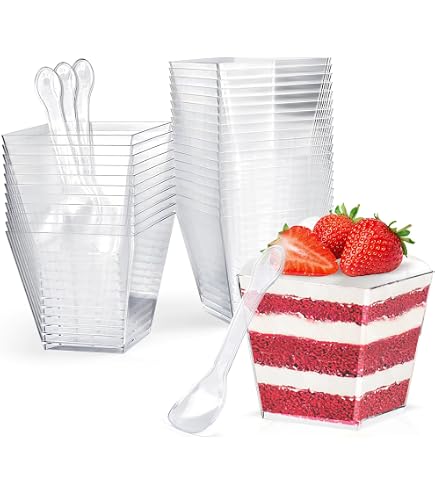 Lot De 100 Gobelets à Dessert En Plastique PET 300ml – Avec Couvercles Et Cuillères – Transparents – Pour Mousses, Glaces, Pudding – Fêtes, Mariages - 2