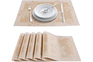 LIFREER 8Pcs Christmas Placemats Sets Christmas Placemats with Snowflake Patterns for Xmas PVC Xmas Table Mats Holiday Table Decorations, (17.7x11.8Inches/ Gold Snowflake)