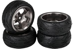 Mxfans Silver Grey Aluminum Alloy Wheel Rims With 5-Spoke and Black RC 1:10 Fish Scale Pattern Rubber Tyre for RC1:10 On-road Racing Car