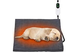 Papettly Pet Heating Pad for Cat Dog - 30-55℃ Adjustable Temperature Kitten Puppy Heat Pad with 13 Timer Setting (1-12H Always On), Waterproof Dog Cat Heat Mat with 2m/6ft Chew Resistant Cord, 18”x18”