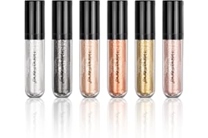 Xzeemo 6 Colores Sombra de Ojos Líquida con Brillo de Diamante Metálico, Sombra de Ojos de Larga Duración con Alta Pigmentaci