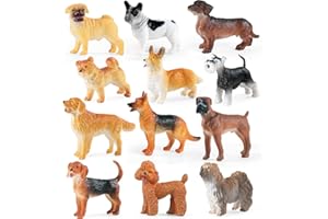 SIENON 12PCS Mini Dog Figurines, Realistic Dog Figures Toy Set, Plastic Puppy Figures, Miniature Pet Animals Toy, Puppy Cake Cupcake Topper for Easter Eggs Birthday Christmas