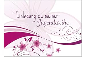 ‎EINLADUNGSKARTEN MANUFAKTUR HAMBURG 8 x Einladungskarten zur Jugendweihe mit Umschlag/Rosa Blumenmuster für Mädchen/Jugendweihekarten/Einladungen zur Feier