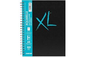 Canson XL konstbok, akvarellpapper, finkorn, 300 gsm, spiralanteckningsbok, A5-14,8 x 21 cm, vit, 34 ark