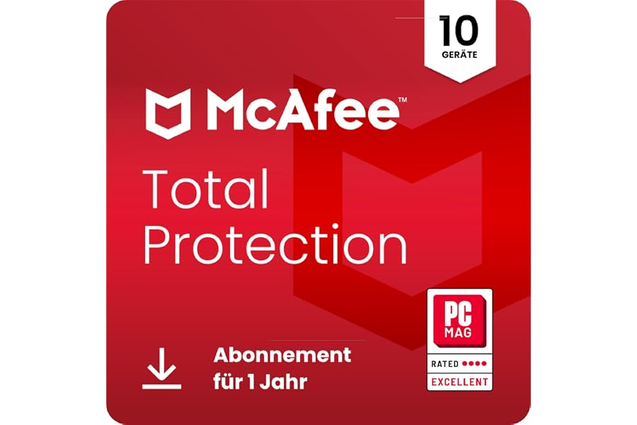 McAfee Total Protection (10 Geräte) 2025 | 12 Monate|Secure VPN, Sicherheitssoftware mit Virenschutz, Kennwort-Manager, Ident