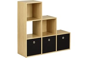 Hartleys Oak 6 Cube Shelving Unit and 3 Easy Grasp Box Drawers - Black