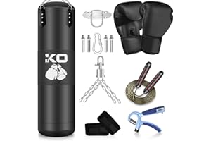 JUOIFIP 4FT Boxsack für Erwachsene/Kinder, ungefüllte schwere Boxsack, Boxsack Set mit Boxhandschuhen, Wraps, Kette, Deckenhaken für MMA Kickboxing Boxen Karate Muay Thai Taekwondo