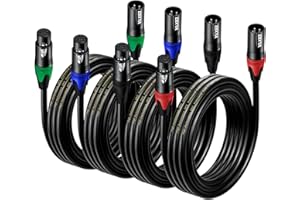 EBXYA Cable XLR Cable de micrófono 3M Paquete de 4 Cable XLR balanceado macho a hembra de 3 pines Cable de micrófono multicolor Cable DMX Cable de conexión de micrófono