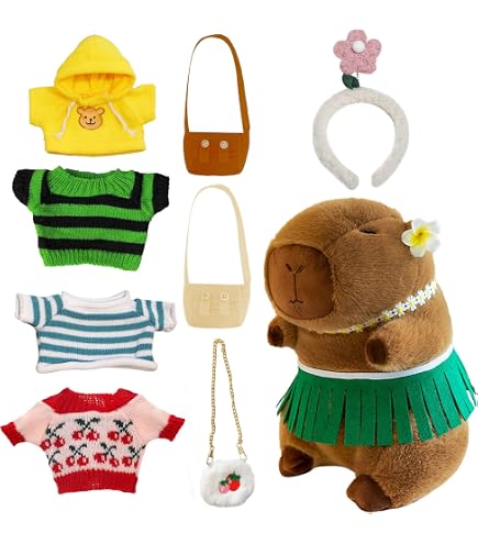 7-teiliges Capybara Plüschtier-Kleiderset – 23 Cm, Weicher Plüsch, Für Kuscheltiere & Deko