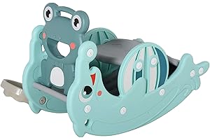 HOMCOM 3-in-1 Cavallo a Dondolo Scivolo per Bambini e Canestro, Età 18-36 mesi, per Casa e Giardino, Verde