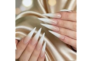 MouyouGlow Tryck på naglar långa, stilettfärgade naturliga tonade vita falska naglar konstgjorda naglar med nagellim, babyboo