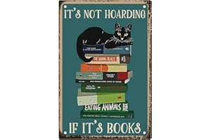CREATCABIN Czarny kot metalowe znaki blaszane śmieszne książki kot dekoracja ścienna 'It Is Not Hoarding If It Is Books vintage artystyczny znak tabliczki nadruk plakat do kawiarni domu biblioteki sklepu salonu sypialni kawiarni prezenty