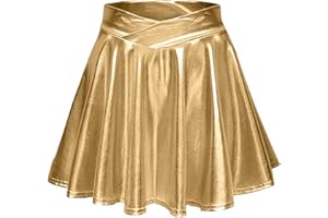 GENERIC Damen Metallic Glitzer Mini Röcke Rave Rock Barbieer Kleidung Glänzend Nachtklub Faltenrock Skater Pleated Rock Cosplay Kostüm Wetlook für 80er Festival Karneval Halloween Faschingkostüm
