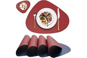 MIIDD Podkładki zmywalne ze skóry, zmywalne, okrągłe, zmywalne, okrągłe, o wyglądzie skóry, dwustronne podkładki i podstawki, zestaw 4 sztuk, owalne (czerwone i niebieskie)