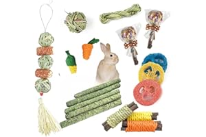 PEIQICHU 18Pcs Rabbit Toys Small Animals Molar Toys for Hamster Stuff Bunny Hamsters Chinchillas Guinea Pigs Cavia Cobaya Parrot Natural Material Teeth Care Handmade Apple Wood Toys Molars Treats Set