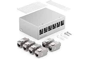 deleyCON 6 Port Patch Panel Set Patch Field Distribution Panel 1U + 6x RJ45 Keystone Jack Module STP CAT6a Kompatibel med Läggningskabel CAT5 CAT6 CAT6a CAT7 Nätverkskabel Ethernet LAN DSL