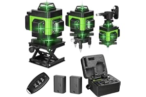 Livello laser, KKnoon 4 X 360 ° croce verde Self Leveling, 4D 16 linee orizzontale e verticale con base rotante, telecomando, 2 * batterie 2400mAh