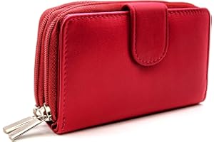 WOODLAND LEATHERS Women's Small Purse, Real Leather Zip Wallet with Coin and Key Pocket for Ladies (Red)