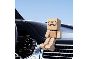 Kenmohuo Shaking Wooden Man Figurine for Car, Fun Dashboard Decoration for Cars, Handcrafted Wooden Figure with Magnetic Expressions, Unique Desk Buddy Toy and Quirky Gift