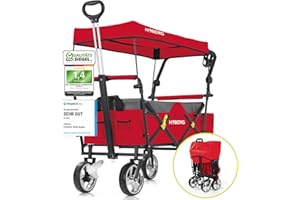 HOBERG Bollerwagen faltbar mit Dach | nutzbar als Gartenwagen, Handwagen & Transportwagen | klappbar – ideal für Strand & als Gartenkarre | der Faltbollerwagen für Hobby & Freizeit