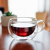 HAKKU Double Wall Insulated Glass Coffee Mugs with Handle Set of 6 | 200 ml | Everyday Drinking Tea Cups Perfect for Latte, E