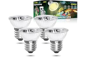 Klarlight 50W E27 Reptile Heating Bulb Dimmable, UVA UVB Light Bulb Full Spectrum Basking Bulb, Tortoise Heat Lamp for Lizard Spider Frog Snake Turtle Chameleon Aquarium Reptile and Amphibian (4-Pack)