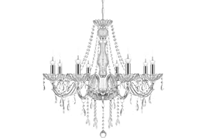 TRY-YEAN Lujoso Araña de 8 Brazos Lámparas de Araña de Transparente K5 Cristal Vidrio Lámpara de Techo E14 Con Cadena Ajustable Estilo de Vela Vintage para Dormitorio, Sala de Estar, Comedor, Pasillo