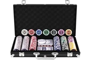 DREAMADE Poker-Set mit 300 Poker Chips, Pokerset Koffer Profi,Pokerkoffer aus Alu, Pokerspiel mit 1 Dealer Button, 5 Würfel und 2 Kartendecks (Schwarz)