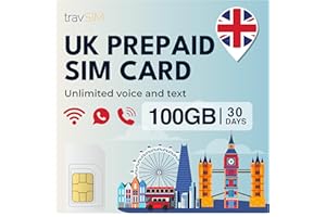 ‎TRAVSIM travSIM Karta SIM UK | 75 GB danych + nielimitowane rozmowy i SMS-y | prędkość 4G/5G | działa w całej Wielkiej Brytanii | UK karta SIM jest ważna przez 30 dni